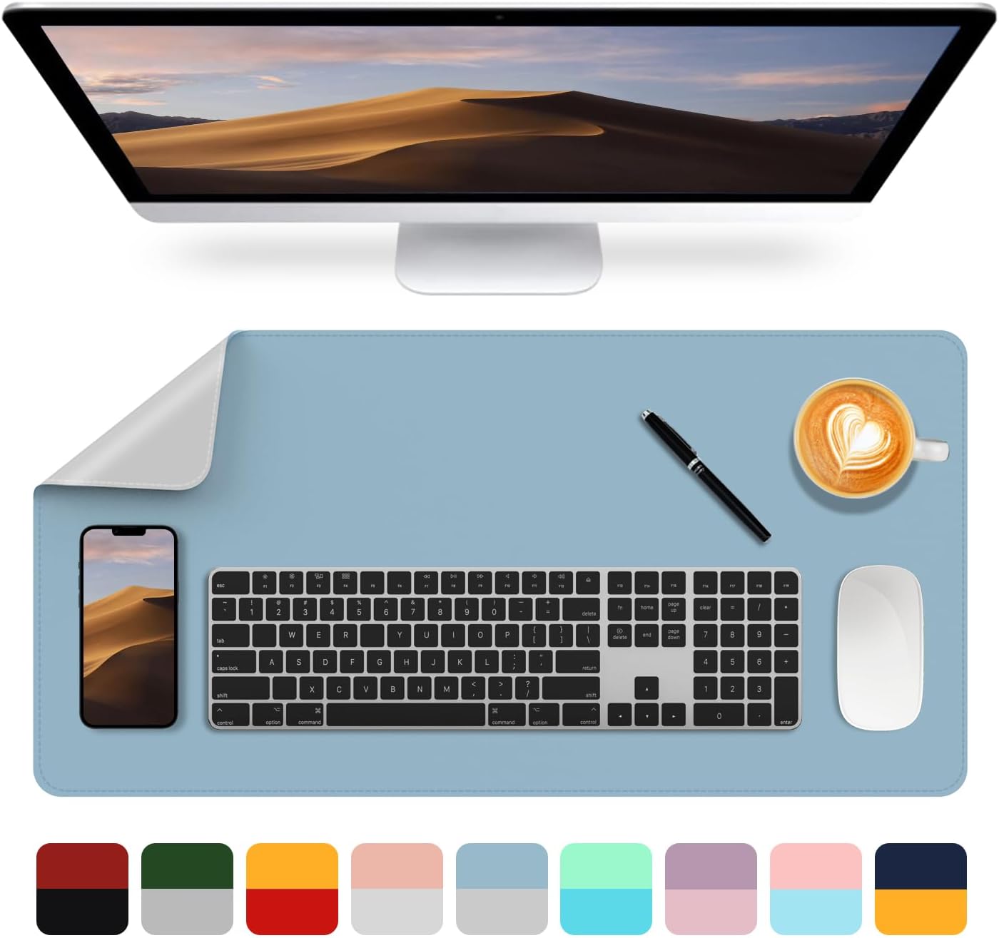 Dual-Sided Desk Mat Sky Blue + Aqua