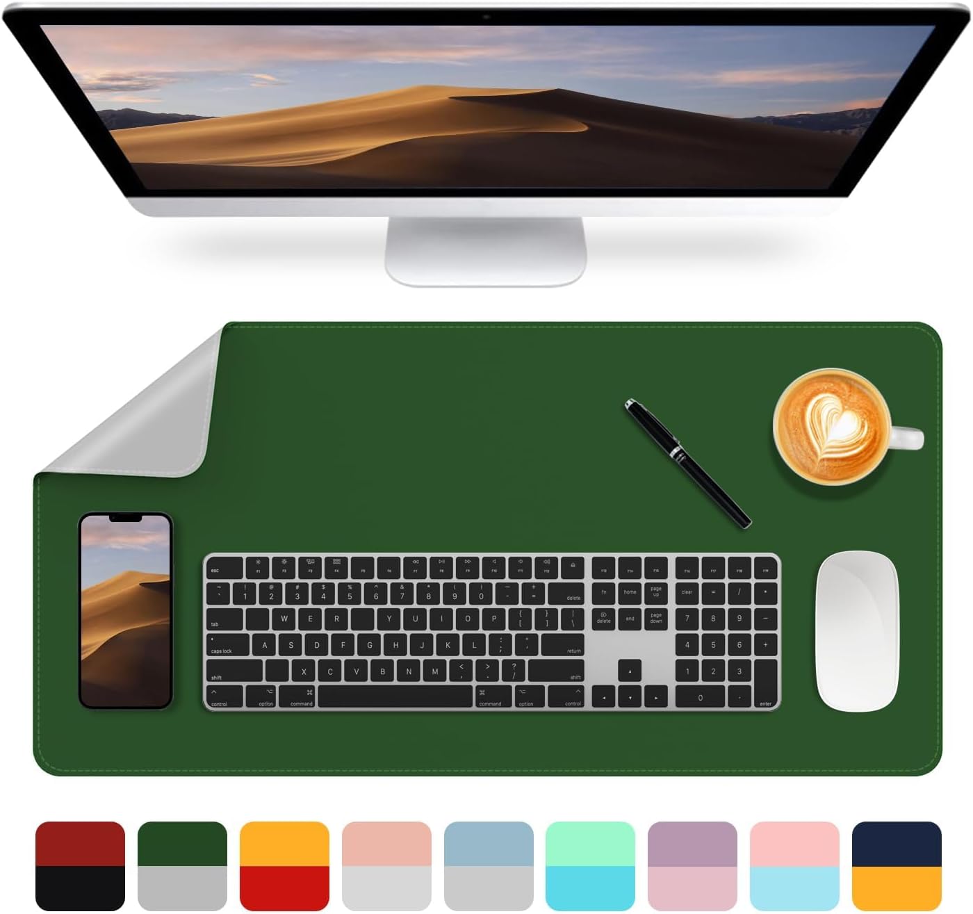 Dual-Sided Desk Mat Green + Gray